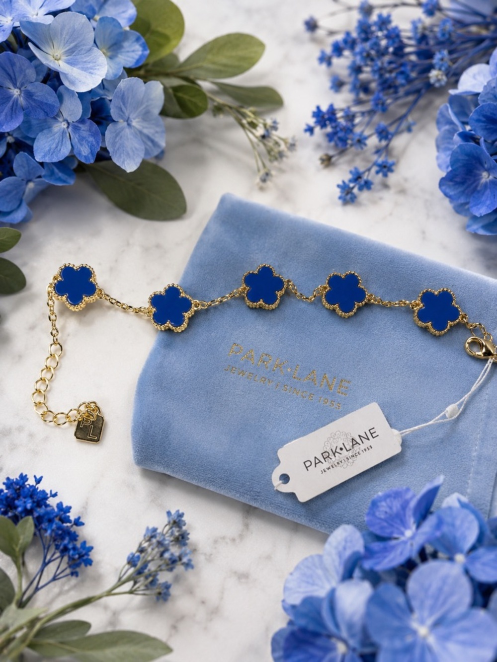 Park Lane Women’s Ivy Bracelet Lapis Blue Clover Gold Tone Adjustable Rare